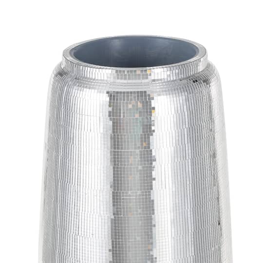 40" Silver Fiberglass Mosaic Floor Vase with Blue Interior,